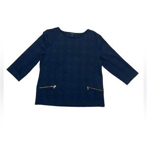 ⭐️ Talbots green and blue metallic plaid 3/4 sleeve top- size XLp